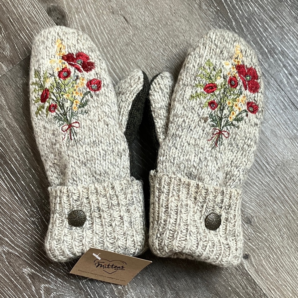 embroidered wool mittens